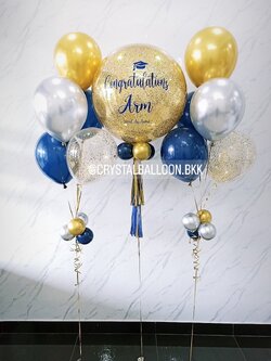 ลูกโป่ง รับปริญญา Bubble ขนาด 24" Theme Dark Blue-ทอง พร้อม ช่อลูกโป่งโครเมี่ยม ช่อ 5 ลูก 2 ช่อ,ลูกโป่งใส ใส่กลิตเตอร์ พร้อมตกเเต่ง สามารถเปลี่ยนสีลูกโป่ง/เปลี่ยนข้อความ/เปลี่ยนขนาดได้