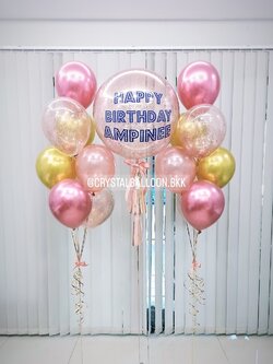 ลูกโป่ง วันเกิด Bubble ขนาด 24" พร้อม ช่อลูกโป่งโครเมี่ยม ช่อ 7 ลูก 1 ช่อ,ลูกโป่งใส ใส่กลิตเตอร์ พร้อมตกเเต่ง สามารถเปลี่ยนสีลูกโป่ง/เปลี่ยนข้อความ/เปลี่ยนขนาดได้