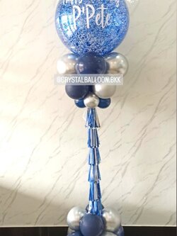 เสาลูกโป่ง เปิดงาน Bubble ขนาด 36" กลิตเตอร์สีน้ำเงิน 1 เสา พร้อมตกแต่ง สามารถเปลี่ยนสีลูกโป่ง/เปลี่ยนข้อความได้