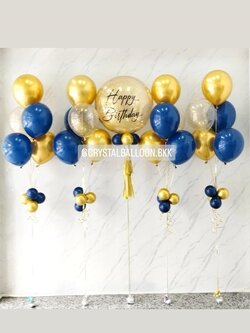 ลูกโป่ง วันเกิด Bubble ขนาด 24" กลิตเตอร์สีทอง 1 ลูก พร้อม ช่อลูกโป่ง ช่อ 5 ลูก 4 ช่อ พร้อมตกแต่ง สามารถเปลี่ยนสีลูกโป่ง/เปลี่ยนข้อความ/เปลี่ยนขนาดได้