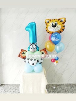 ลูกโป่ง วันเกิดเด็ก ฟอลย์ตัวเลข ขนาด 40" ตั้งฐาน 1 ชิ้น พร้อม ช่อลูกโป่งฟอยล์ Tiger ช่อ 5 ลูก 1 ช่อ พร้อมตกแต่ง สามารถเปลี่ยนสีลูกโป่ง/เปลี่ยนข้อความ/เปลี่ยนสี-ฟอยล์ตัวเลข/เปลี่ยนฟอยล์ตกแต่งได้