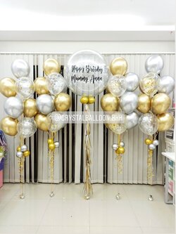ลูกโป่ง วันเกิด Bubble ขนาด 36" Theme สีเงิน-ทอง พร้อม ช่อลูกโป่งโครเมี่ยม ช่อ 10 ลูก 4 ช่อ,ลูกโป่งใส ใส่กลิตเตอร์ พร้อมตกเเต่ง สามารถเปลี่ยนสีลูกโป่ง/เปลี่ยนข้อความ/เปลี่ยนขนาดได้
