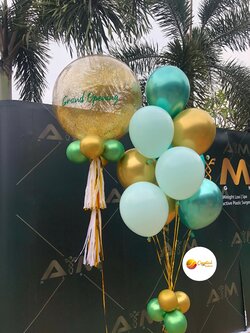 ลูกโป่ง Grand Opening Bubble ขนาด 24" สีเขียว-ทอง พร้อมตกแต่ง ช่อลูกโป่ง 10 ลูก 1 ช่อ สามารถเปลี่ยนสีลูกโป่ง/เปลี่ยนข้อความ/เปลี่ยนขนาดได้