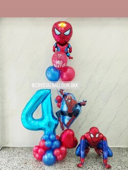 ลูกโป่ง วันเกิดเด็ก ฟอยล์ตัวเลข ขนาด 40" ตั้งฐานคู่ พร้อม ฟอยล์ Spider Man 4D 1 ชิ้น,ช่อลูกโป่งฟอยล์ Spider Man ช่อ 5 ลูก 1 ช่อ พร้อมตกแต่ง สามารถเปลี่ยนสีลูกโป่ง/เปลี่ยนข้อความ/เปลี่ยนสี-ฟอยล์ตัวเลข-ฟอยล์ตกแต่งได้