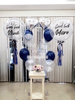 ลูกโป่ง อำลา Bubble ขนาด 24" Theme สี Dark Blue พร้อม ช่อลูกโป่ง ฟอยล์หัวใจ ขนาด 18" 2 ช่อ,ลูกโป่งใส ใส่กลิตเตอร์ พร้อมตกเเต่ง สามารถเปลี่ยนสีลูกโป่ง/เปลี่ยนข้อความ/เปลี่ยนขนาดได้