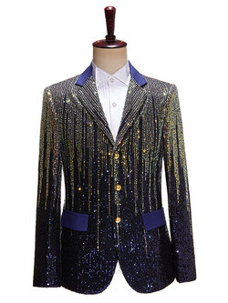 Pre-order เสื้อสูทชาย สูทแฟชั่น สูทกลิตเตอร์ ไล่สี สีทองน้ำเงิน กระดุม3เม็ด