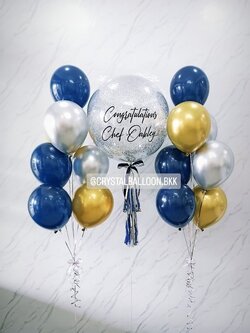 ลูกโป่ง แสดงความยินดี Bubble ขนาด 24" สีเงิน พร้อม ช่อลูกโป่ง ช่อ 7 ลูก 2 ช่อ,ลูกโป่งใส ใส่กลิตเตอร์ พร้อมตกเเต่ง สามารถเปลี่ยนสีลูกโป่ง/เปลี่ยนข้อความ/เปลี่ยนขนาดได้