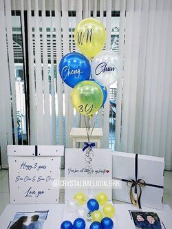 Happy Birthday Surprise Box กล่องเซอร์ไพรส์วันเกิด Theme สีเหลือง-น้ำเงิน สามารถใส่รูปได้สามารถเปลี่ยนสีลูกโป่ง/เปลี่ยนข้อความได้