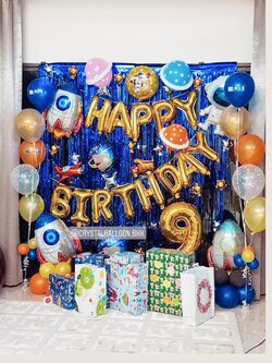 ลูกโป่ง วันเกิดเด็ก Theme อวกาศ พร้อมตกแต่ง ช่อลูกโป่ง 2 ช่อ,ฟอยล์ตัวเลขตั้งฐาน สามารถเปลี่ยนสีลูกโป่ง/เปลี่ยนสี-ฟอยล์ตัวเลข/เปลี่ยน Theme ได้