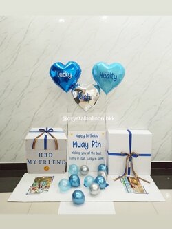 Happy Birthday Surprise Box กล่องเซอร์ไพรส์วันเกิด พร้อม ฟอยล์หัวใจ 18" 3 ชิ้น พร้อมตกเเต่ง สามารถใส่รูปได้ 2 ใบ สามารถเปลี่ยนสีลูกโป่ง/เปลี่ยนข้อความ/เปลี่ยนสีฟอยล์ตกเเต่งได้