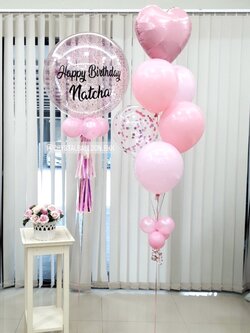 ลูกโป่ง วันเกิด Bubble ขนาด 24" Theme สีชมพู พร้อม ช่อลูกโป่ง 1 ช่อ,ฟอยล์หัวใจ ขนาด 18" 1 ชิ้น,ลูกโป่งใส ใส่ Confetti พร้อมตกเเต่ง สามารถเปลี่ยนสีลูกโป่ง/เปลี่ยนข้อความ/เปลี่ยนขนาดได้/