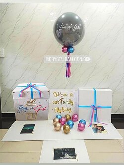 Gender Reveal Surprised Box กล่องทายเพศ ลูกโป่งยาง 24" สีเทา พร้อมตกแต่ง สามารถใส่รูปได้ 4 รูป สามารถเปลี่ยนสีลูกโป่ง/เปลี่ยนข้อความได้