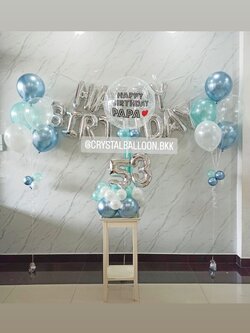 ลูกโป่ง วันเกิด Bubble ขนาด 24" กลิตเตอร์สีขาว พร้อม ช่อลูกโป่ง ช่อ 5 ลูก 2 ช่อ,ฟอยล์ตัวอักษร ขนาด 16" 1 ชิ้น พร้อมตกแต่ง ฟอยล์ตัวเลข ขนาด 16" ตั้งฐาน 2 ชิ้น สามารถเปลี่ยนสีลูกโป่ง/เปลี่ยนข้อความ/เปลี่ยนขนาดได้