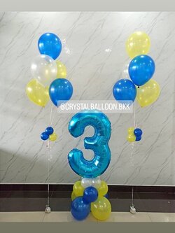 ลูกโป่ง วันเกิดเด็ก ช่อลูกโป่ง ช่อ 5 ลูก 2 ช่อ พร้อมตกแต่ง ฟอยล์ตัวเลข ขนาด 40" ตั้งฐาน 1 ชิ้น สามารถเปลี่ยนสีลูกโป่ง/เปลี่ยนสี-ฟอยล์ตัวเลขได้