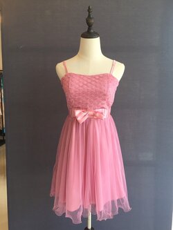 Sale พร้อมส่ง ชุดราตรีสั้น สายเดี่ยว สีชมพูกลีบบัว