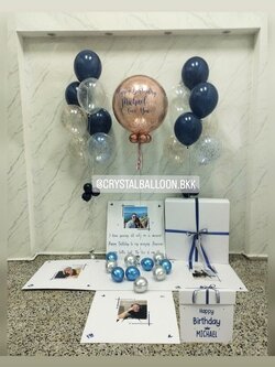 Happy Birthday Surprised Box กล่องเซอร์ไพรส์วันเกิด Bubble ขนาด 24" ยอดนิยม พร้อมตกแต่ง ช่อลูกโป่ง 2 ช่อ,ลูกโป่งใส ใส่กลิตเตอร์,สามารถใส่รูปได้ 4 ใบ สามารถเปลี่ยนสีลูกโป่ง/เปลี่ยนข้อความได้