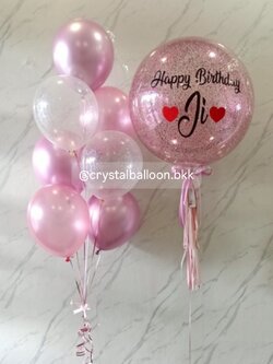 ลูกโป่งวันเกิด Bubble ขนาด 24" กลิตเตอร์สีชมพู พร้อมลูกโป่งช่อ 7 ลูก 1 ช่อ พร้อมตกแต่ง สามารถเปลี่ยนสีลูกโป่ง/้เปลี่ยนข้อความ/เปลี่ยนขนาดลูกโป่งได้