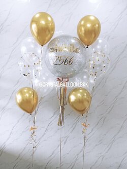 ลูกโป่ง New Year Bubble ขนาด 24" พร้อม ช่อลูกโป่ง 5 ลูก 2 ช่อ,ลูกโป่งใส ใส่ Confetti สามารถเปลี่ยนสีลูกโป่ง/เปลี่ยนข้อความ/เปลี่ยนขนาดได้