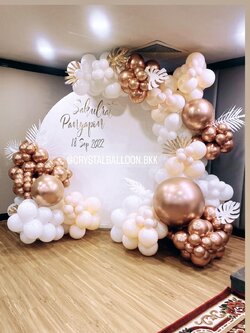Organic Backdrop ฉากกลม งานแต่ง ขนาด 2x2 เมตร Theme โรสโกล พร้อมตกแต่ง สามารถเปลี่ยนสีลูกโป่ง/เปลี่ยนข้อความได้