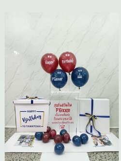 Happy Birthday Surprised Box กล่องเซอร์ไพรส์วันเกิด พร้อม ลูกโป่ง 4 ลูก พร้อมตกเเต่ง สามารถใส่รูปได้ 2 ใบ สามารถเปลี่ยนสีลูกโป่ง/เปลี่ยนสีข้อความได้