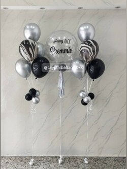 ลูกโป่ง Bubble ขนาด 24" สีเงิน , ลูกโป่ง ช่อ 5 ลูก 2 ช่อ,ลูกโป่งลายหิน ธีมสีเงิน-ดำ พร้อมตกเเต่ง สามารถเปลี่ยนสีลูกโป่ง/เปลี่ยนข้อความ/เปลี่ยนขนาดได้