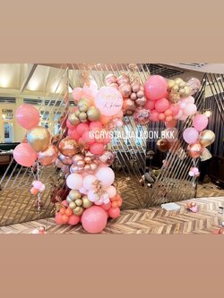 Organic Backdrop วันเกิด Theme ชมพู พร้อมตกแต่ง ช่อลูกโป่ง 5 ลูก 2 ช่อ ราคาโทรสอบถาม สามารถเปลี่ยนสีลูกโป่ง/เปลี่ยนข้อความได้