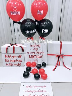 Happy Birthday Surprise Box กล่องเซอร์ไพรส์วันเกิด Theme สีดำ-แดง พร้อมตกแต่ง สามารถใส่รูปได้ 2 ใบ สามารถเปลี่ยนสีลูกโป่ง/เปลี่ยนข้อความได้