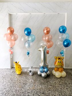 ลูกโป่งวันเกิด , ลูกโป่งฟอยล์ตัวเลขตั้งฐาน 1 ชิ้น ,ลูกโป่งช่อ 5 ลูก 4 ช่อ ,ฟอยล์ลากจุง 2 ชิ้น ,ฟอยล์สัตว์ตั้งฐาน 1 ตัว , ฟอยล์ตัวเลขเปลี่ยนได้ ลูกโป่งเปลี่ยนสีได้ สามารถเปลี่ยนฟอยล์ตกแต่งได้