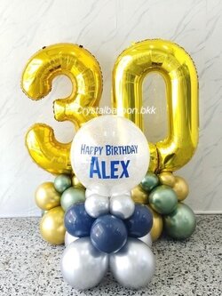 ลูกโป่ง วันเกิด Bubble ขนาด 18" กลิตเตอร์สีขาวมุก ตั้งฐาน 1 ชิ้น พร้อม ฟอยล์ตัวเลข 40" ตั้งฐาน 2 ชิ้น พร้อมตกแต่ง สามารถเปลี่ยนสีลูกโป่ง/เปลี่ยนข้อความ/เปลี่ยนขนาด/เปลี่ยนฟอยล์ตกแต่งได้