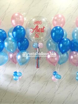 ลูกโป่ง วันเกิด Bubble ขนาด 24" กลิตเตอร์สีเงิน 1 ลูก พร้อม ช่อลูกโป่ง ช่อ 7 ลูก 4 ช่อ พร้อมตกแต่ง สามารถเปลี่ยนสีลูกโป่ง/เปลี่ยนข้อความ/เปลี่ยนขนาดได้