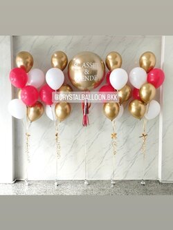 ลูกโป่ง เปิดงาน ลูกโป่งยาง ขนาด 24" สีทองอ่อนโครเมี่ยม 1 ลูก พร้อม ช่อลูกโป่ง ช่อ 7 ลูก 4 ช่อ พร้อมตกแต่ง สามารถเปลี่ยนสีลูกโป่ง/เปลี่ยนข้อความ/เปลี่ยนขนาดได้