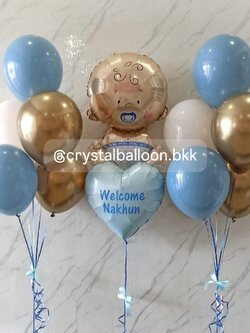 ลูกโป่ง Welcome Baby ฟอยล์เด็ก 1 ชิ้น,ฟอยล์หัวใจ ขนาด 18" 1 ชิ้น พร้อมตกแต่ง ช่อลูกโป่ง 5 ลูก 2 ช่อ พร้อมตกแต่ง สามารถเปลี่ยนสีลูกโป่ง/เปลี่ยนข้อความ/เปลี่ยนฟอยล์ตกแต่งได้