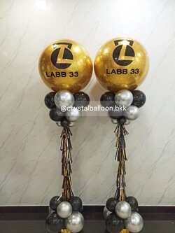 เสาลูกโป่ง เปิดงาน Bubble ขนาด 36" กลิตเตอร์สีทอง 2 เสา พร้อมตกแต่ง สามารถเปลี่ยนสีลูกโป่ง/เปลี่ยนข้อความได้