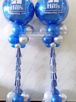 เสาลูกโป่ง เปิดงาน Bubble ขนาด 36" กลิตเตอร์สีน้ำเงิน 2 เสา พร้อมตกแต่ง สามารถเปลี่ยนสีลูกโป่ง/เปลี่ยนข้อความได้
