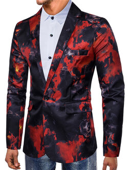 พร้อมเช่า เสื้อสูทชาย สีแดงดำ พิมพ์ลายกราฟฟิก กับกางเกงสีดำ