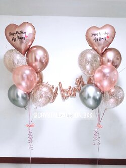 ลูกโป่ง วันเกิด ช่อลูกโป่งฟอยล์หัวใจ ขนาด 18" 2 ช่อ พร้อม ฟอยล์ตัวอักษร Happy Birthday พร้อมตกเเต่ง สามารถเปลี่ยนสีลูกโป่ง/เปลี่ยนข้อความ/เปลี่ยนสี-ฟอยล์ตกแต่งได้