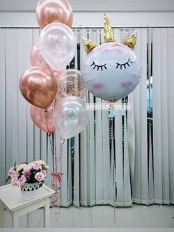 ลูกโป่ง วันเกิดเด็ก ฟอยล์หัว Unicorn พร้อม ช่อลูกโป่ง ช่อ 7 ลูก 1 ช่อ พร้อม ลูกโป่งใส ใส่กลิตเตอร์ พร้อมตกเเต่ง สามารถเปลี่ยนสีลูกโป่ง/เปลี่ยนฟอยล์ตกแต่งได้