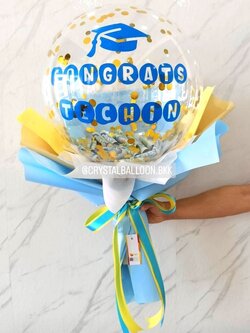 Balloon Cash Bubble ขนาด 18" คอนเฟตติสีทอง 1 ช่อ สามารถใส่เงินได้ 30 ใบ พร้อมตกแต่ง สามารถเปลี่ยนข้อความ/เปลี่ยนสีได้