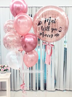 ลูกโป่ง Will You Marry Me? Bubble ขนาด 24" สีโรสโกล พร้อมตกแต่ง ช่อลูกโป่ง 9 ลูก 1 ช่อ,ลูกโป่งใส ใส่กลิตเตอร์ สามารถเปลี่ยนสีลูกโป่ง/เปลี่ยนข้อความ/เปลี่ยนขนาดได้