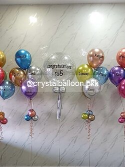ลูกโป่ง แสดงความยินดี โอกาสพิเศษต่างๆ Bubble24" กลิตเตอร์เงิน 1 ลูก ลูกโป่ง ช่อ 5 ลูก 4 ช่อ สีโครเมี่ยม คัลเลอร์ฟูล พร้อมตกเเต่ง สามารถเปลี่ยนสีลูกโป่ง/เปลี่ยนข้อความ/เปลี่ยนขนาดได้