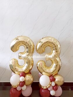 ลูกโป่งวันเกิด ฟอยล์ตัวเลข ขนาด 40" สีเงิน 2 ชิ้น Theme แดง - ชมพู พร้อมตกแต่ง สามารถเปลี่ยนสีลูกโป่ง/เปลี่ยนสี-ฟอยล์ตัวอักษรได้