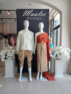 เช่า ชุดไทย ชุดเพื่อนเจ้าสาว ชุดไทยสไบสีส้มอิฐ ผ้าถุงทอง