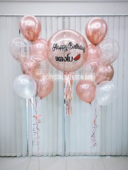 ลูกโป่ง วันเกิด Bubble ขนาด 24" พร้อมตกแต่ง ช่อลูกโป่ง 7 ลูก 2 ช่อ,ลูกโป่งใส ใส่กลิตเตอร์ สามารถเปลี่ยนสีลูกโป่ง/เปลี่ยนข้อความ/เปลี่ยนขนาดได้