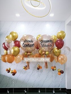 ลูกโป่ง เปิดงาน Bubble ขนาด 24" สีทอง 2 ลูก พร้อมตกแต่ง ช่อลูกโป่ง 7 ลูก 6 ช่อ,ลูกโป่งใส ใส่กลิตเตอร์ สามารถเปลี่ยนสีลูกโป่ง/เปลี่ยนข้อความ/เปลี่ยนขนาดได้