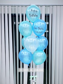 ลูกโป่ง วันเกิด ช่อลูกโป่ง ช่อ 9 ลูก 1 ช่อ โทนสีฟ้า พร้อมตกแต่ง สามารถเปลี่ยนสีลูกโป่ง/เปลี่ยนข้อความได้