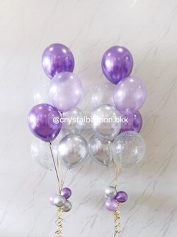 ลูกโป่ง วันเกิด ลูกโป่งช่อ 7 ลูก 2 ช่อ Theme ม่วง - เงิน พร้อมตกเเต่ง สามารถเปลี่ยนสีลูกโป่ง/ข้อความสามารถเพิ่มได้