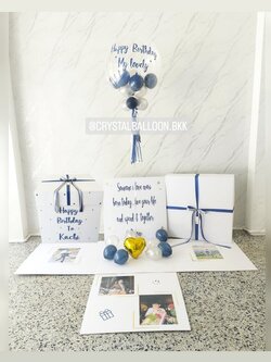 Happy Birthday Surprised Box Bubble 24" พร้อมตกแต่ง สามารถใส่รูปได้ 4 ใบ สามารถเปลี่ยนสีลูกโป่ง/เปลี่ยนสีข้อความ