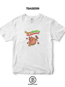 เสื้อยืด พิมพ์ลาย Merry Groovy Christmas สีขาว รหัส TSA00319 #เสื้อ #เสื้อยืด