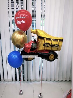 ลูกโป่ง วันเกิดเด็ก ฟอยล์รถบรรทุก 1 ชิ้น พร้อม ช่อลูกโป่ง ช่อ 3 ลูก 1 ช่อ พร้อมตกเเต่ง สามารถเปลี่ยนสีลูกโป่ง/เปลี่ยนข้อความ/เปลี่ยนฟอยล์ตกแต่งได้