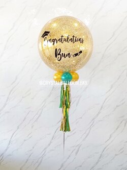 ลูกโป่ง รับปริญญา Bubble ขนาด 24" กลิตเตอร์สีทอง พร้อมตกแต่ง สามารถเปลี่ยนสีลูกโป่ง/เปลี่ยนข้อความ/เปลี่ยนขนาดได้